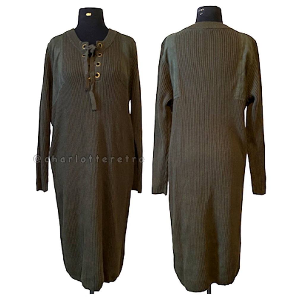 Dark Khaki Green Sweater Dress